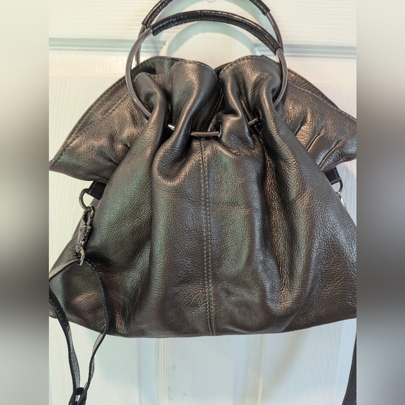 Vintage Nino Bossi Leather Convertible Bag In Grey Pewter Leather - Picture 6 of 16